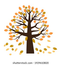 Cartoon tree leaves falling. Nature illustration. Nature art. Graphic element vector. Stock image. EPS 10.