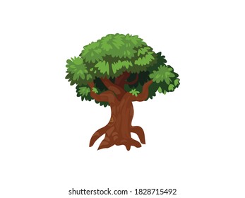 cartoon Tree with Leaves Icon Vector illustration. Plant in Garden symbol. branch leaf sign, emblem isolated on white background, Flat style for graphic and web design, logo. EPS10