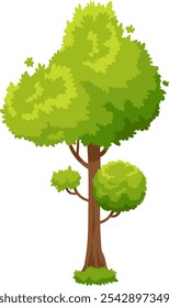 Cartoon tree with lush green foliage growing in isolation against a white background, representing nature, growth, and environmental conservation