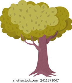 Cartoon tree with lush green leaves and brown trunk. Simple nature drawing, stylized deciduous tree vector illustration.