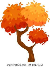 Cartoon tree with orange and red leaves falling, representing the autumn season, isolated on a white background, ideal for children s illustrations or nature themed projects