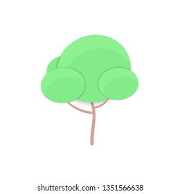 Cartoon Tree paper cut trendy craft style. Green Tree, Hedge and Bush natural element for seasonal landscape, card, web, greeting banner, poster. Icon for branding, cover, poster. Vector illustration