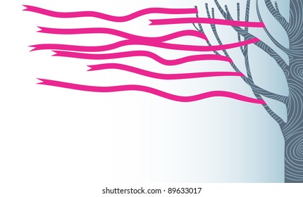 cartoon tree with pink ribbons