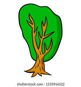 Cartoon tree in a pop art style isolated on white background. Vector illustration.