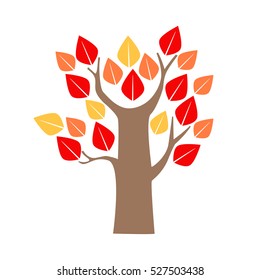 Cartoon Tree Red and Yellow Oak. Vector