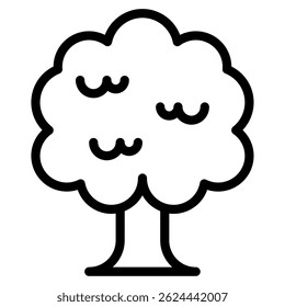 Un árbol de dibujos animados con follaje verde redondeado y un tronco robusto, adecuado para contenido educativo o infantil.