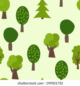 Cartoon Tree Seamless Pattern. Summer Vector Background. Forest Texture