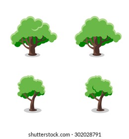 Cartoon Tree Set, Flat Vector Illustration
