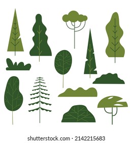 Cartoon tree. Simple flat forest flora.Vector set illustration agricultural garden and nature park plant