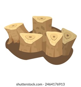 Cartoon tree stumps illustration depicting the environmental issue of deforestation and habitat destruction caused by cutting trees for timber and wood industry