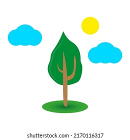 Cartoon tree sun. Country environment. Summer vacation. Vector illustration. stock image. 