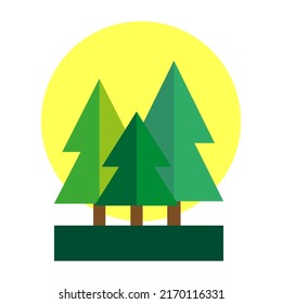 Cartoon tree sun. Country environment. Summer vacation. Vector illustration. stock image.