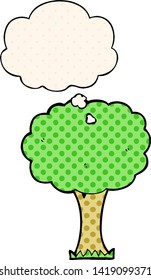 cartoon tree with thought bubble in comic book style