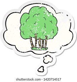 árbol de dibujos animados con burbuja de pensamiento como pegatina gastada angustiada