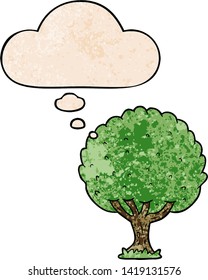 cartoon tree with thought bubble in grunge texture style