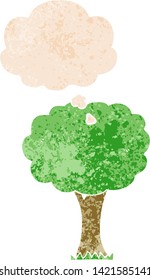 cartoon tree with thought bubble in grunge distressed retro textured style