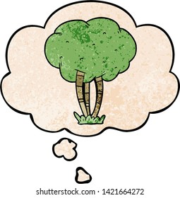 árbol de dibujos animados con burbuja de pensamiento en forma de textura gruesa