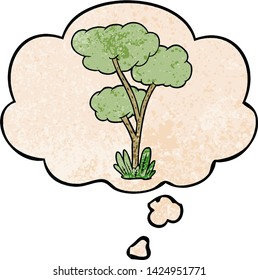 cartoon tree with thought bubble in grunge texture style