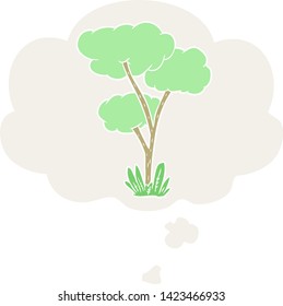 cartoon tree with thought bubble in retro style