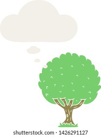 cartoon tree with thought bubble in retro style