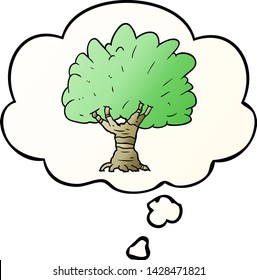 cartoon tree with thought bubble in smooth gradient style