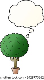 árbol de dibujos animados con burbuja de pensamiento en un estilo de gradiente suave
