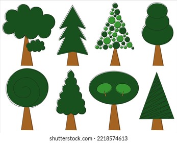 Cartoon-Baum-Varietätsgrafik-Vektorset
