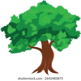 Cartoon Tree Vector with Dense Green Leaves and Strong Trunk for Animation Background, Forest Game Scene, Kids Explainer Video, Nature Landscape, or Village Storytelling Illustration

