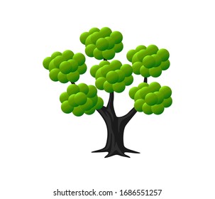 cartoon tree vector illustration, cute oak tree with 3d style.