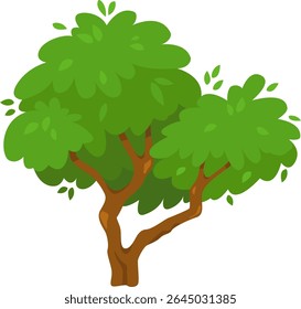 Cartoon tree with vibrant green leaves and a sturdy brown trunk creates a whimsical and inviting natural element, perfect for children s illustrations or nature themed projects