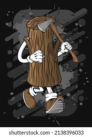 cartoon tree wood t  shirt design illustration