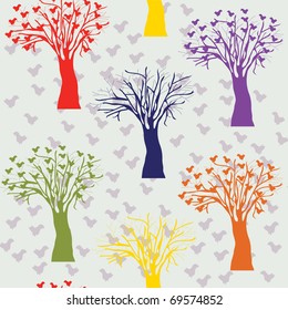 Cartoon trees color seamless pattern