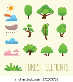 Cartoon trees isolated on a picture