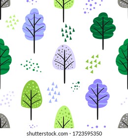 Cartoon trees. Seamless pattern. Flat vector illustration isolated on white background.