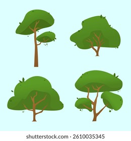 Cartoon Trees Set. Collection illustration of vector trees. Flat cartoon trees with green leaves