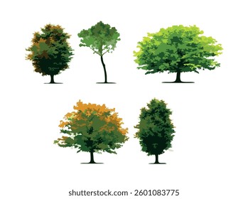 Cartoon trees set isolated on a white background