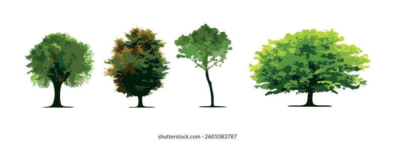 Cartoon trees set isolated on a white background