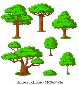 Cartoon trees set on a white background. Vector illustration.