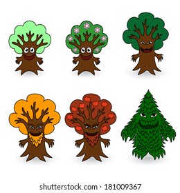 Cartoon trees set on white background