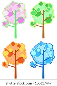 Cartoon trees vector collection for design, times of the year.