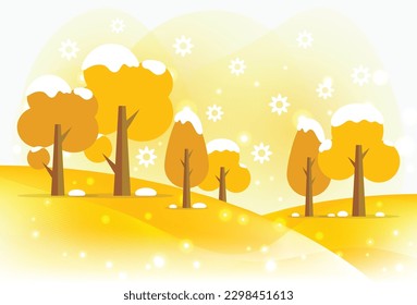 Cartoon trees in winter background, Vector illustration in flat style