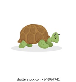 Cartoon trendy design african turtle. Sleeping jungle tropical animal. Wildlife and zoo vector education vector icon for kids.