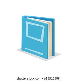 Cartoon trendy design blue standing closed book. Library, education and school symbol. Vector illustration.