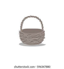 Cartoon trendy design empty basket. Decorative vector illustration icon. Picnic and easter simple flat symbol.