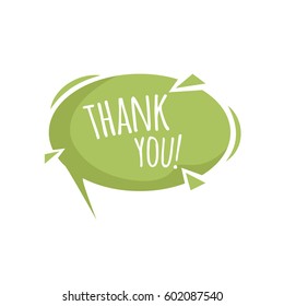 Cartoon trendy design green speech bubble with inside shadow and thank you dummy phrase. Flat style modern icon.