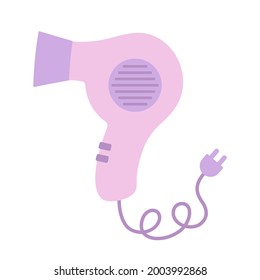 cartoon trendy design purple hair dryer simple icon, hair dryer isolated on white background, hairdressing tools, fashion salon hair care, vector illustration