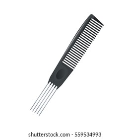 Cartoon trendy metal pin tail comb for multy purposy use icon. Salon and professional fashion accessories vector illustration.