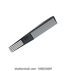 Cartoon trendy plastic black hair comb with special long teeth. Icon isolated on white background. Professional salon accessories vector illustration.