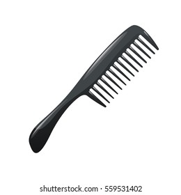 Cartoon trendy plastic black hair comb icon isolated on white background. Professional salon accessories vector illustration.