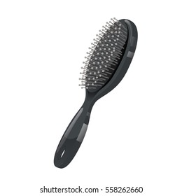 Cartoon trendy style black massage detangler hair brush for styling. Vector professional salon and hair care illustration.